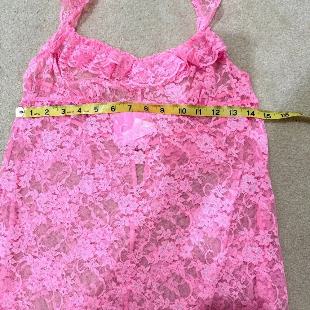 Victoria's Secret Women's Sheer Lace Pink Floral Sexy Babydoll Chemise Size L - Picture 3 of 6